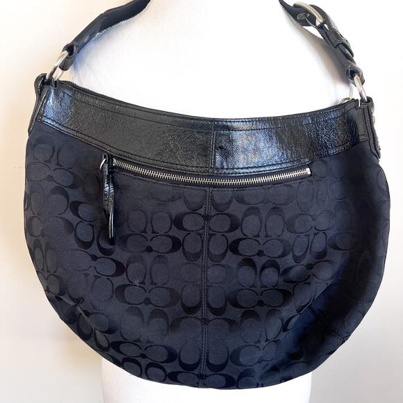 Coach Jacquard Canvas Patent Leather Soho Pleated Signature Hobo Bag F13741 - Picture 4 of 12